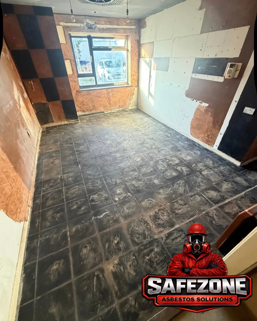 Asbestos floor tiles being removed by SafeZone Asbestos Solutions